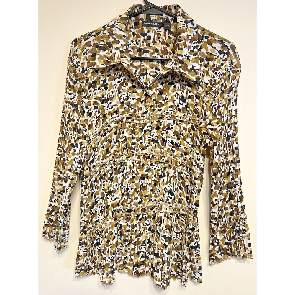 Essentials By Milano Women Accordion Pleated Button-Down Blouse -Large